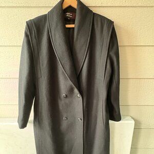Ladies Size 20 Black Double-Breasted Women's Wool Over Coat
